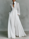 Elisa - Maxi Minimalist Dress with Patchwork, High Collar and Long Sleeves