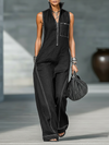 Women's Minimalist Sleeveless Jumpsuit with White Trim