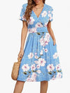 V-Neck A Line Mid Calf Dress Women Casual