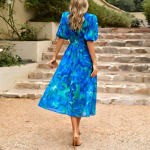 Everly - Vintage Glam Lantern Sleeve Midi Dress