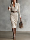Gabriela | Midi Knit Dress with Belt and Mock Turtleneck
