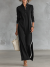 Maxi Sweatshirt Dress for Women with Button-Down Collar and White Trim